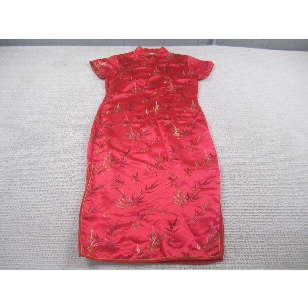 Star Dress Womens 38 Red Gold Bamboo Cheongsam Qipao Chinese Traditional Short
